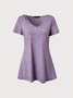 JFN V Neck Cut-out Basic Plain Casual Short Sleeve T-Shirt/Tee