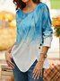 Gradient tulip-shaped hem button loose tunic T-shirt