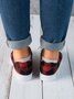 Christmas Red Plaid Black And White Plaid Leopard Casual Flat Shoes