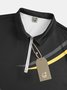 Casual Art Collection Geometric Stripe Pattern Lapel Short Sleeve Polo Print Top