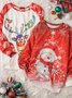 Women Christmas Santa Claus Crewneck Loose Long Sleeve Red Sweatshirts