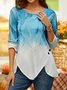 Gradient tulip-shaped hem button loose tunic T-shirt