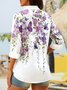 Shirt Collar Casual 3/4 Sleeve Floral Blouse