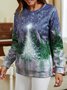 Christmas Tree Casual Loosen Cotton Blends Sweatshirt
