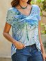 Casual Dragonfly Print Short Sleeve Loose Knit T-Shirt