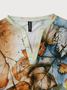 JFN V Neck Casual Cotton-Blend Maple Leaf Print Buttoned Sweatshirt