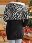 Casual Zipper Hoodie Color Block Zebra Teddy Jacket