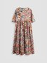 Loosen Casual Floral Short Sleeve Woven Dress