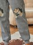 Funny Cat Fleece Elastic Waist Casual Pants