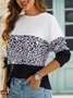 Leopard Color Block Long Sleeve Casual Regular Fit T-Shirt