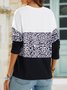 Leopard Color Block Long Sleeve Casual Regular Fit T-Shirt
