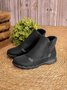 JFN Women Christmas Faux Leather Panel Zip Round Toe Fleece Soft Ankle Ankle Boots  