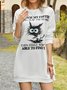 Cat And Coffee Crew Neck Casual Loose Dress