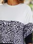 Leopard Color Block Long Sleeve Casual Regular Fit T-Shirt