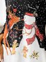 Women's Black Long Sleeve Tunic Tops Christmas Snowman Reindeer Printed