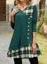 JFN V Neck Geometric Casual Daily Long sleeve A-Line Buttoned Midi Dress