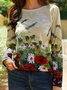 Women Calico Print Long Sleeve O-neck Casual Sweatshirt