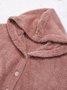 Women Cozy Fleece Hooded Fuzzy Asymmetrical Hem Button Teddy Bear Coat