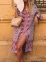 V Neck Women Summer Weaving Dress Shift Floral-Print Floral Weaving Dress