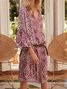 V Neck Women Summer Weaving Dress Shift Floral-Print Floral Weaving Dress