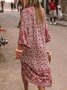 V Neck Women Summer Weaving Dress Shift Floral-Print Floral Weaving Dress