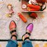 2019 Fashion Trends Low Heel Pink Color block Buckle Flats