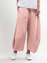 Women Casual Wide Leg Shift Cotton Pockets Solid Pants