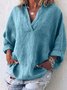 Spring Solid Long Sleeve V Neck Blouses