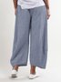 Women Casual Wide Leg Shift Cotton Pockets Solid Pants