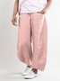 JFN Women Casual Wide Leg Shift Cotton-blend Pockets Solid Pants