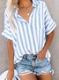 Striped Buttoned Casual Short Sleeve Shirt Collar Shirts