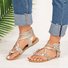 Women Large Size Adjustable Buckle Flat PU Flip Flop Sandals
