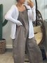 Plus Size Linen Solid Women Jumpsuits With Pockets