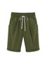 JFN Elastic Waist Solid Causal Pockets Shorts