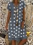 JFN V Neck polka dots Casual Midi Linen Dress
