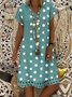 JFN V Neck polka dots Casual Midi Linen Dress