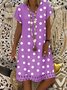 JFN V Neck polka dots Casual Midi Linen Dress