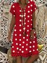 JFN V Neck polka dots Casual Midi Linen Dress