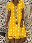 JFN V Neck polka dots Casual Midi Linen Dress