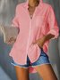 JFN Shirt Collar Pocket Basic Holiday Solid Cotton Blouse