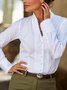 JFN Stand Collar White Cotton Paneled Long Sleeve Blouse