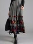 Women Abstract Long Sleeve Cotton-Blend Weaving Dress
