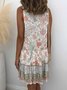 Stand Collar Women Weaving Dress Holiday Cotton-Blend Floral-Print Weaving Dress