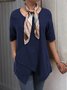Linen Crew Neck Half Sleeve Solid Shirt & Blouses