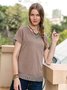 Women Casual Crew Neck Plain Fringed Lace-trimmed Tee