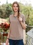 Women Casual Crew Neck Plain Fringed Lace-trimmed Tee