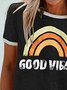 Vintage Short Sleeve Rainbow Letter Printed Plus Size Casual Tops