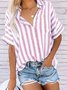 Striped Buttoned Casual Short Sleeve Shirt Collar Shirts