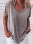 JFN V Neck Solid Causal T-Shirt/Tee