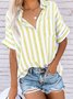 Striped Buttoned Casual Short Sleeve Shirt Collar Shirts